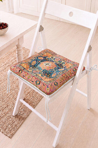 Home Klasik Halı Desenli Pofidik Sandalye Minderi - Renkli ve Vintage Dekorat...