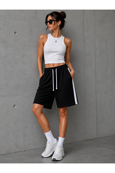 EYAX MODA Women's Comfortable Cut Shorts with Striped Details