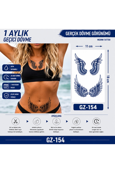 medink tattoo 1 Ay Kalıcı Sonradan Kararan 11X 18 cm 2 adet Kanat model geçic...