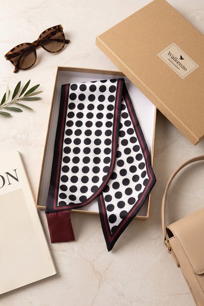 Walkenzo Polka Puantiye Desenli Pratik Kullanım Kravat Formlu Kadın Fular - Boyun Fuları