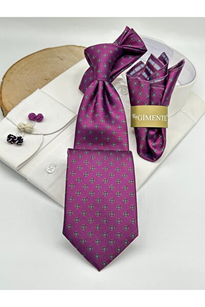 Gutiero Classic Tie with Purple Patterned Handkerchief