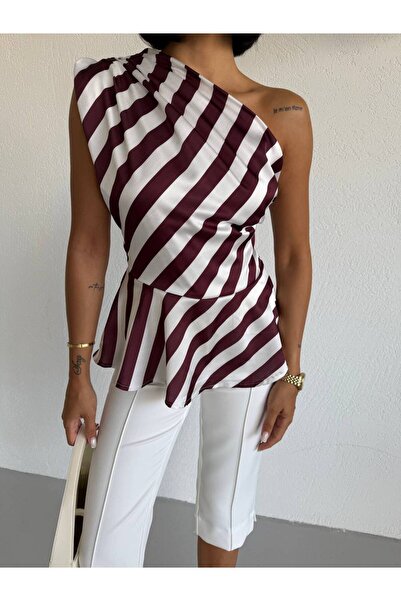 trendhazan A Quality Asymmetric One-Shoulder Waist-Seat Ruffle Detail Lining ...