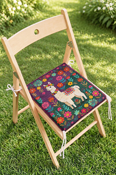 Home Lama ve Renkli Çiçek Desenli Fermuarlı Sandalye Minderi - Patchwork Bohe...