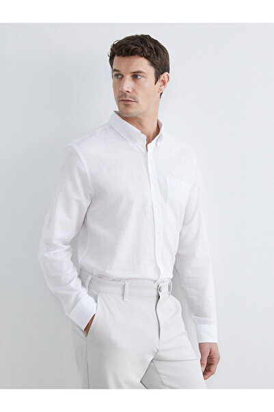 LC Waikiki Ozmarka New Season White Regular Fit Linen Blend Men's Basic Shirt