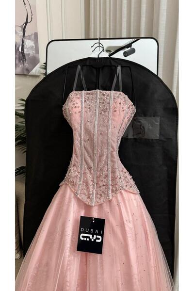 FASHION Light Pink and Fluffy Cup Dress, Featuring a Tight Corset and Embelli...
