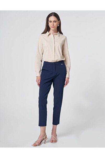 Kayra Pocket Detailed Basic Fabric Trousers Navy Blue