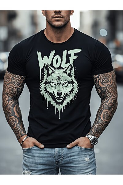 17 seramik Men's Pure Cotton T-shirt, Trendy Wolf Head Print Design, Summer M...
