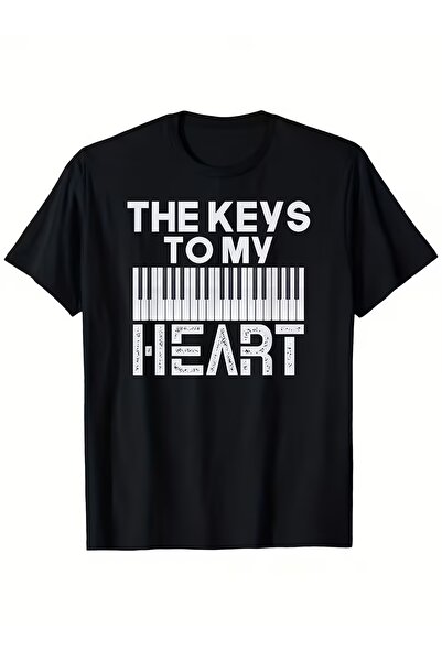 212Wear Piano Key Heart Print T-shirt, Music-themed, Perfect Home, Going Out,...