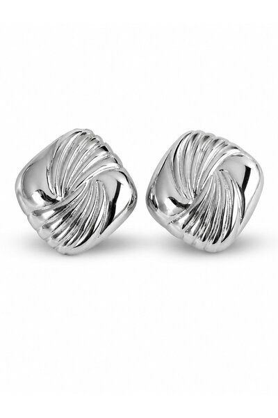 serelya Brass Silver Color Embroidered Square Model Women's Earrings