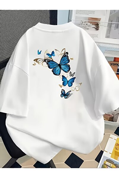 2mcup Front Back Short Sleeve Blue a Trendy Printed T Shirt for Women and Summer