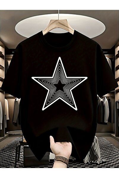 12 Teknoloji Men'S Pure T-Shirt, Trendy Easy with a Five-Pointed Star Print, ...