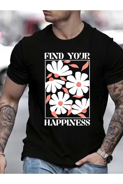 1001 Line Find Your Happiness Floral 180g T Shirt - Perfect Family Gatherings...