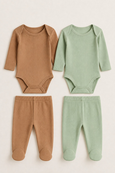 Mai Perla Baby Boy Organic Cotton 4-Piece Set: 2-Piece Bodysuit and Booties S...