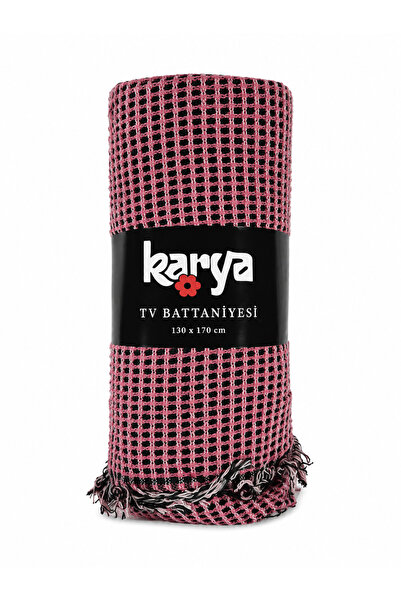 Nevora Karya Tv Blanket 130X170 cm Soft Pink Black Shawl with Patterned File