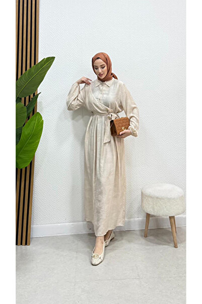 Moda Gazel Gömlek Yaka Kuşaklı Elbise