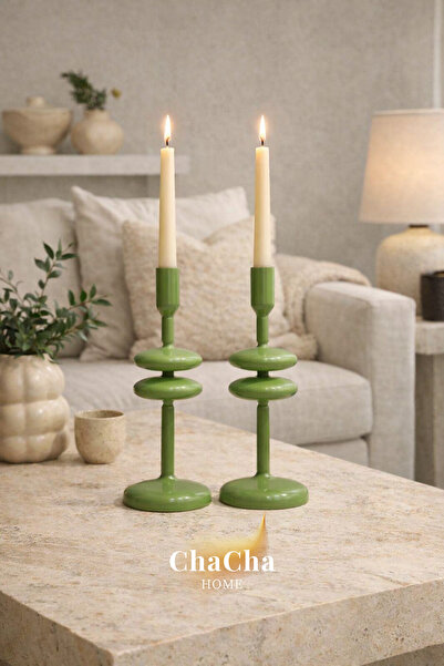 ChaCha Home Verde Luxe | 2'li Set El Yapımı Üfleme Cam Şamdan - Premium Ithal...