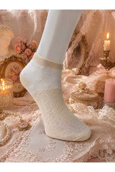 your trend socks 12 Çift Kadın Desenli Tül Çorap - Bilek Kısım Desenli Alt Kısım Penye - Karışık Renk/Desen