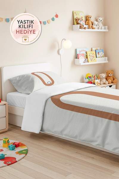 Evimde Bambaşka Minimal Beige Geometric Young Room Single Pique Set - Ecru An...