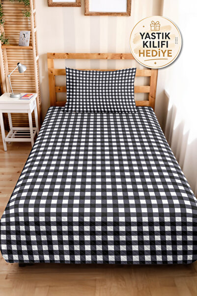 Evimde Bambaşka Black Plaid Modern Youth Room Single Pique Set - Geometric 16...