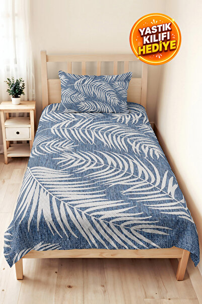 Evimde Bambaşka Blue Tropical Leaf Single Pique Set - White Modern Marine 160...