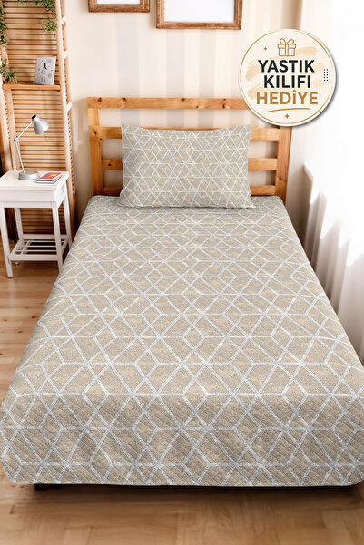 Evimde Bambaşka Beige Geometric Youth Room Single Pique Set - Modern White 16...