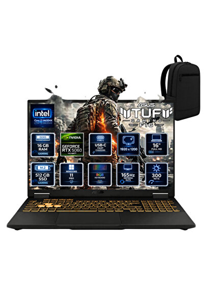 ASUS TUF GAMİNG F16 İ7-14650HX 16 GB 512 GB SSD RTX5060 16" WUXGA WİN11PRO GA...