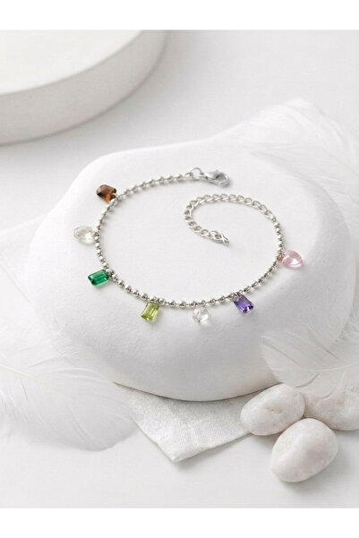 Mazzy Women's Steel Bracelet, Anti-Tarnish, Silver Color, Tiny Colorful Stone...
