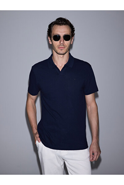 Cacharel Navy Blue Slim Fit 100% Cotton Apaş Collar T-Shirt 50328349-Vr033