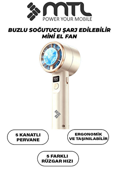 MTL Peltier Buz Soğutmalı El Vantilatörü | 199 Kademe, 3600mAh, 9300 RPM, USB...