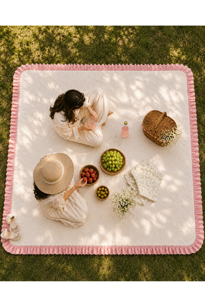 perde plus Covoraș de picnic/față de masă din bumbac cu detaliu de volane roz