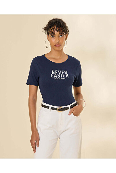 REDTAG Women Navy Graphic T-Shirt