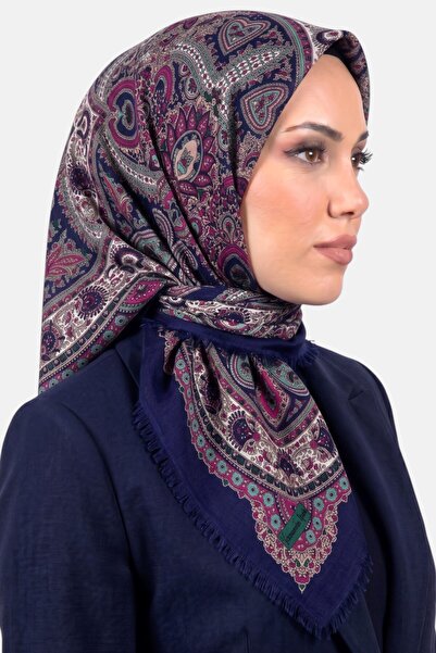 hadiora وشاح نسائي مزخرف بنمط عرقي باللون الأزرق الداكن