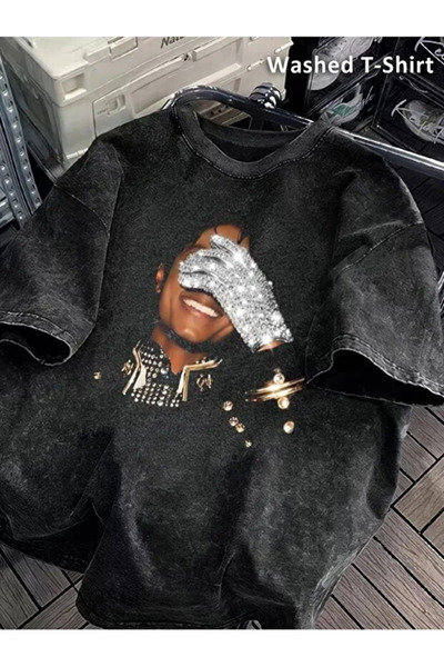 Violon Micheal Jackson Printed Washable Black Vintage Unisex Oversize T-Shirt