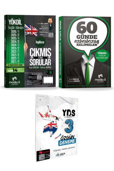 Modadil Yayınları YÖKDİL Sağlık Çıkmış Sorular Video Çözümlü+60 Günde Ezberbo...
