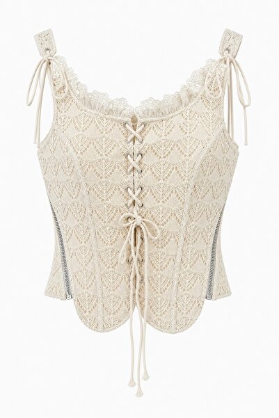 BRTC design Women's Cream Lace-Up Corset Blouse