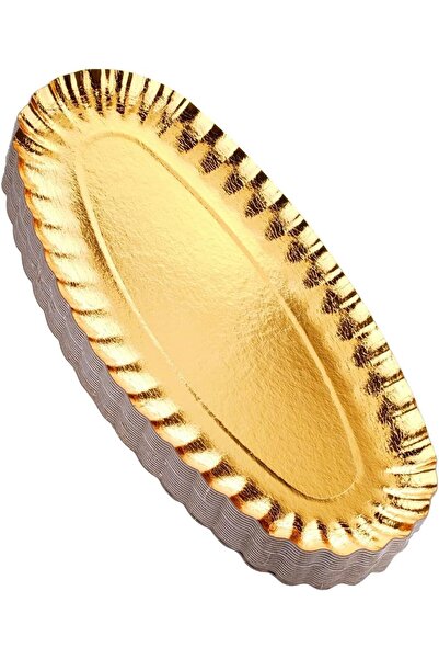 OKA Durable Gold Paper Plates, Pack of 10 - 370X190Mm, Elegant Oval Design fo...