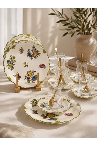 Onedekor 18 Parça Butterfly Garden Pasta Çay Takımı Seti