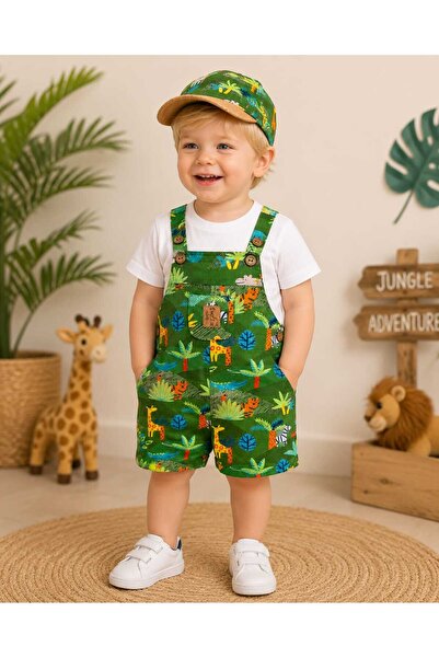 İNDİGO Baby Boy Salopet, T-Shirt and Hat 3-Piece Set