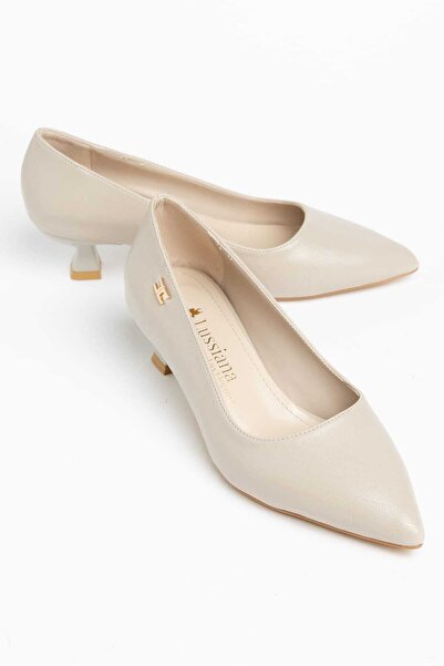 Moda Hanım Lussiana Women's Beige Leather Low Heel Stiletto Shoes