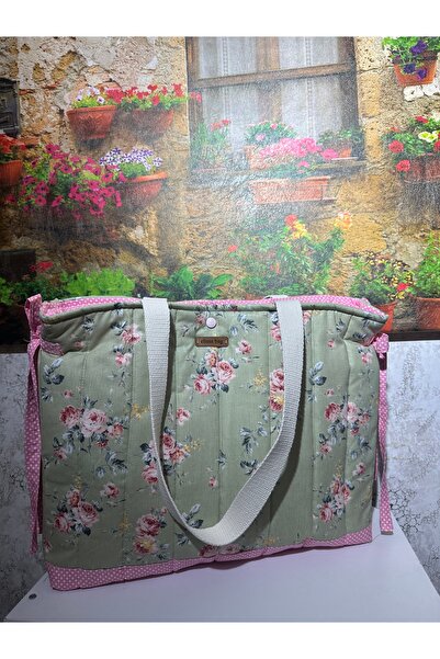 Elisss Design Green Picnic Bag, Baby Bag, Beach Bag, Lunchbag, Floral Pattern...