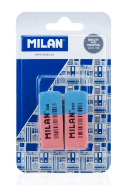 Milan γόμα 620 BCM10100MP για μολύβι και στυλό, 53 x 20 x 8mm, σετ 2τμχ