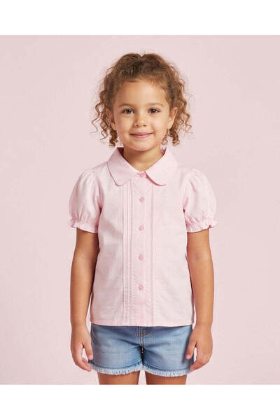 REDTAG Girls Pink Picot Trim Collared Blouse