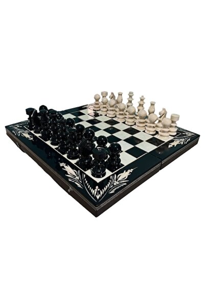OEM Set de șah și table din lemn, lucrat manual, 50x50 cm, Negru și Alb