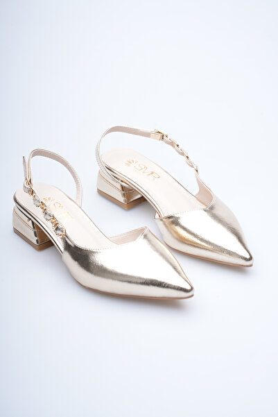 VİP SMR MODA Women's Flat Shoes with Stylish Side Accessory Detail and Gold P...