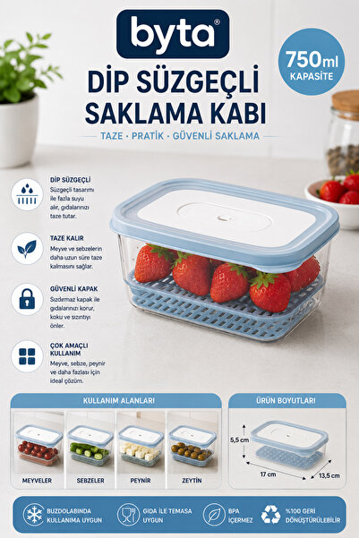 BYTA 750 ml Fruit and Vegetable Storage Container with Drain Strainer and Lid...
