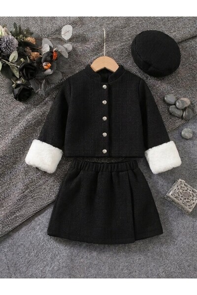 shop Black Woven Thick Fabric Design That Keeps Warm in Winter, 3-Piece Combi...