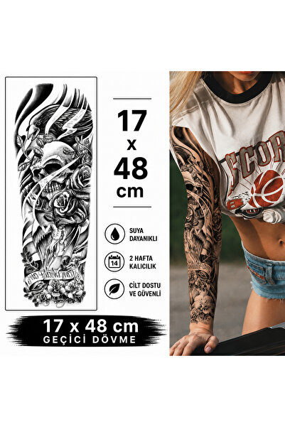 medink tattoo 2 Hafta kalıcı Kurukafa Tam Kol Kaplama Geçici Dövme Sticker Ta...