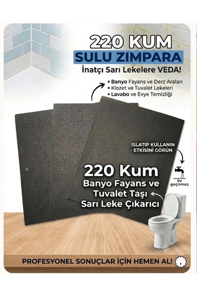 ESEMİZ Tuvalet Taşı Lavabo Ve Fayanslardaki Sarı Leke Çıkarıcı Özel İçerikli 220 Kum Sarı Leke Zımparası ( 1 Adet)