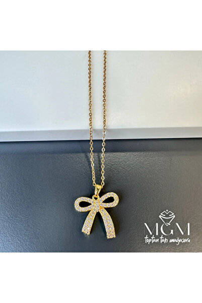 Inure Jewelry قلادة على شكل فيونكة من حجر الزركون الفولاذي - Kl0148