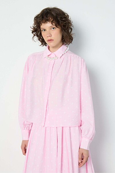 minaaise Puantiyeli Büzgülü Bluz Pembe 31120